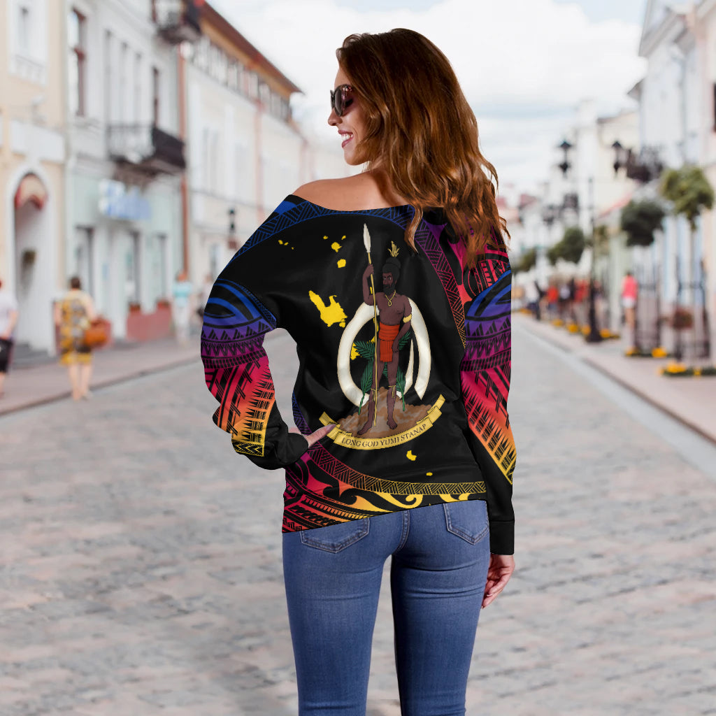 Vanuatu Proud To Be A Ni-Van - Polynesian Pattern Off Shoulder Sweater - Torba Province LT7 - Polynesian Pride