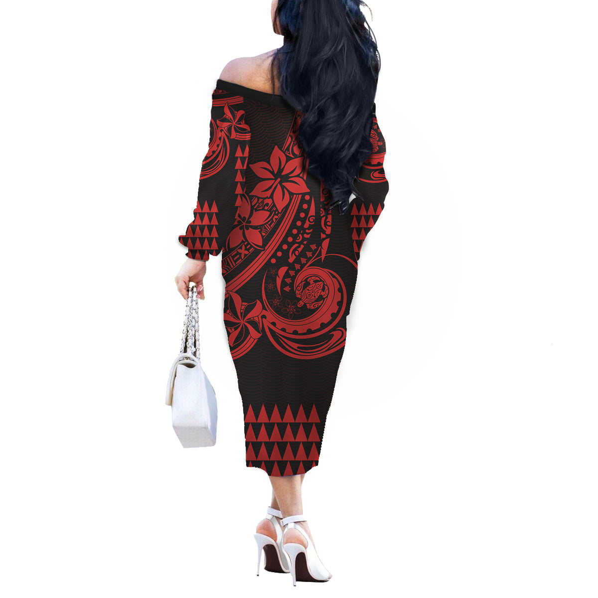 Kakau Hawaiian Polynesian Couples Matching Outfits Long Sleeve Dress And Long Sleeve Button Shirt Red LT6 - Polynesian Pride