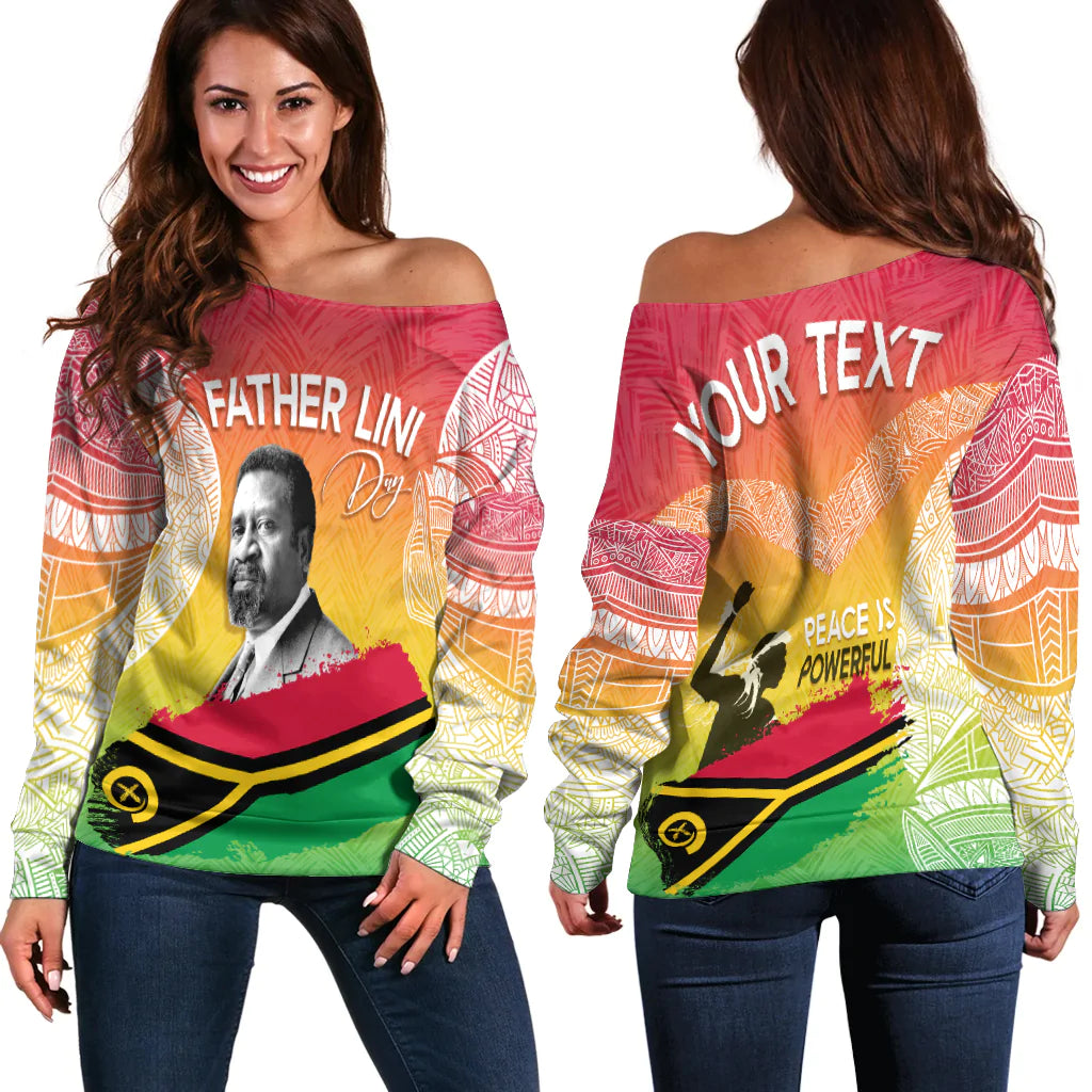 Vanuatu Father Lini Quote Off Shoulder Sweater Flag Style - White LT7 Women Art - Polynesian Pride