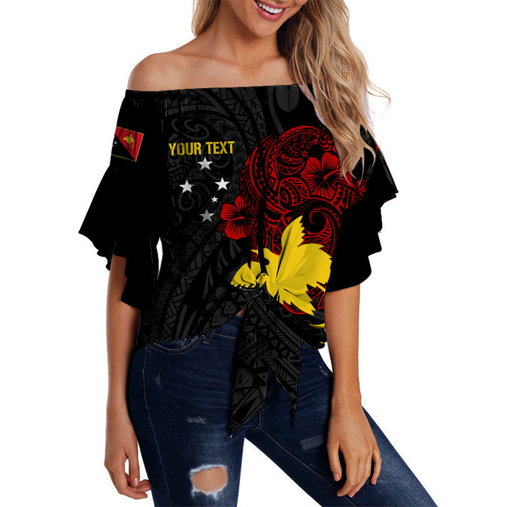 Personalised Papua New Guinea 47th Independence Off Shoulder Waist Wrap Top Tribal Turtle LT7 Women Black - Polynesian Pride