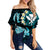 Hawaii Kanaka Turtle Off Shoulder Waist Wrap Top Style No.3 LT6 Women Blue - Polynesian Pride