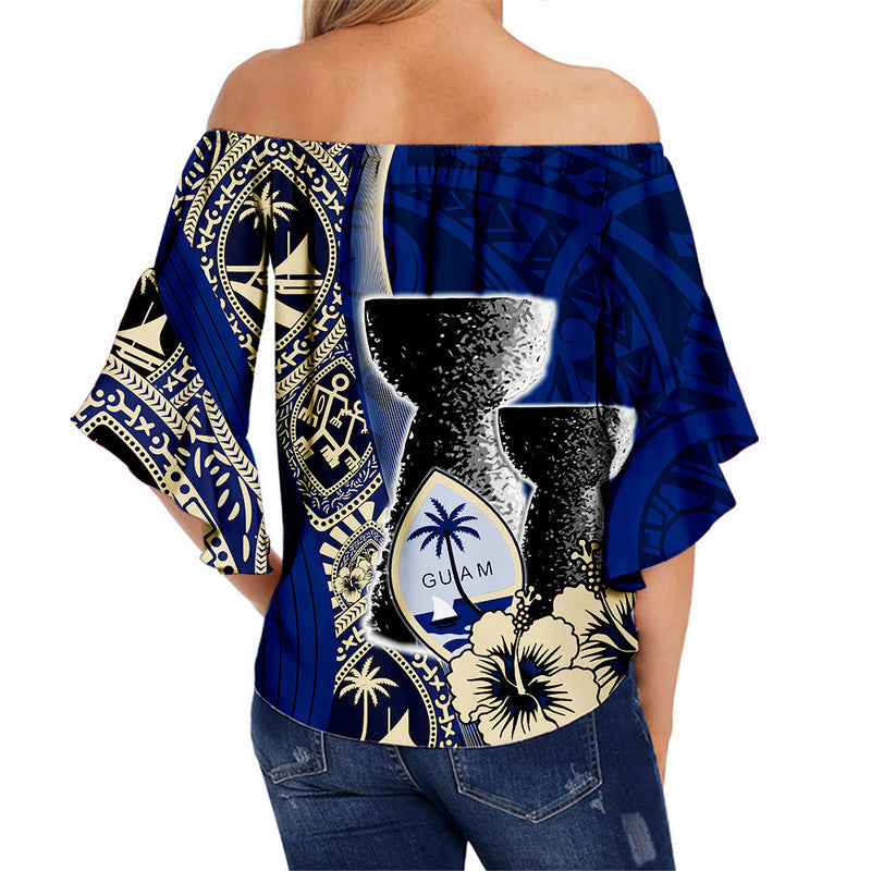 Guam Chamorro Off Shoulder Waist Wrap Top Blue Style LT6 - Polynesian Pride