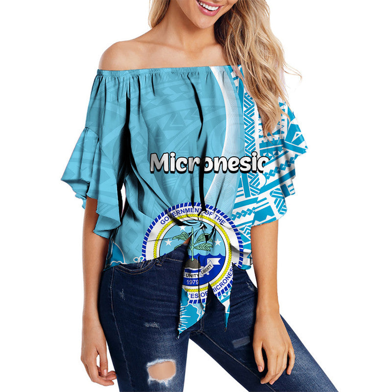 Micronesia Off Shoulder Waist Wrap Top Vibe Style LT6 Women Blue - Polynesian Pride