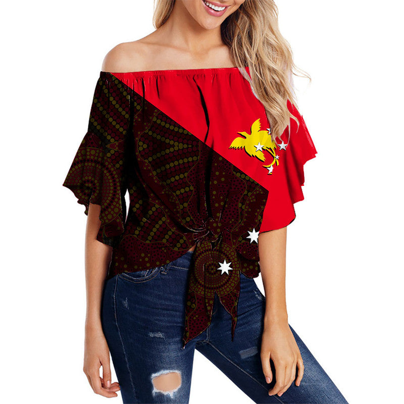 Papua New Guinea And Australia Off Shoulder Waist Wrap Top LT6 Women Red - Polynesian Pride