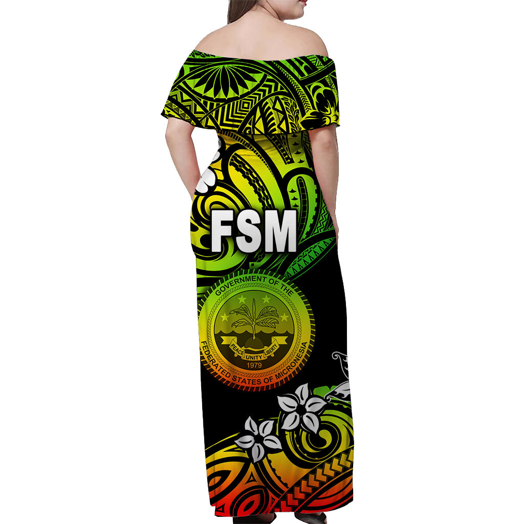 FSM Off Shoulder Long Dress Unique Vibes - Reggae LT8 - Polynesian Pride