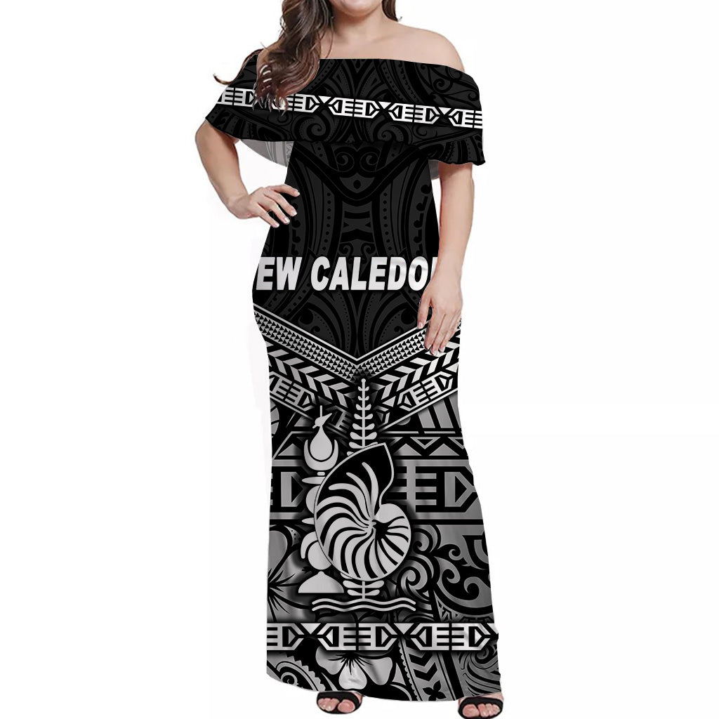 New Caledonia Off Shoulder Long Dress Simple Style - Black LT8 - Polynesian Pride