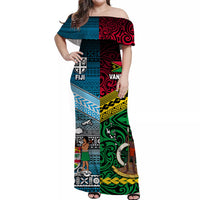 Vanuatu And Fiji Off Shoulder Long Dress Together - Blue LT8 - Polynesian Pride