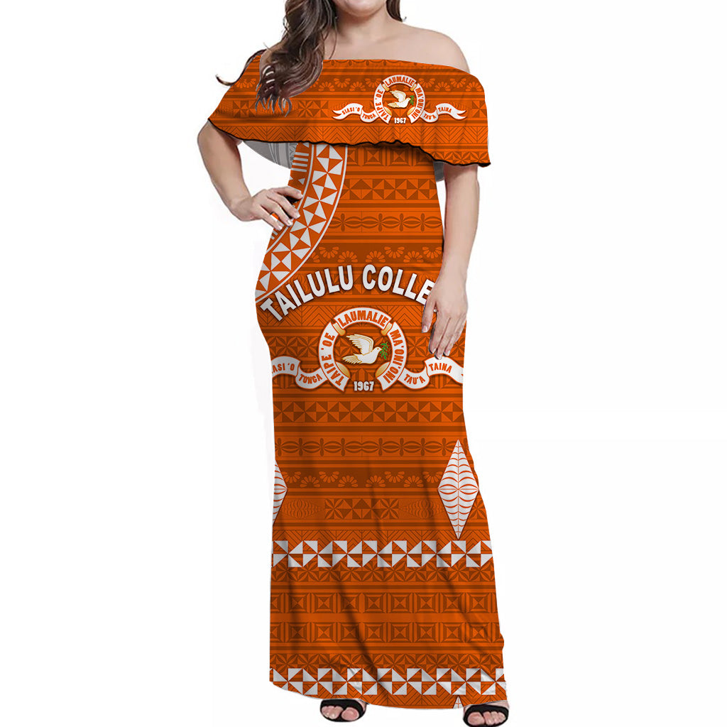 Tonga Tailulu College Off Shoulder Long Dress Simple Style LT8 Women Orange - Polynesian Pride