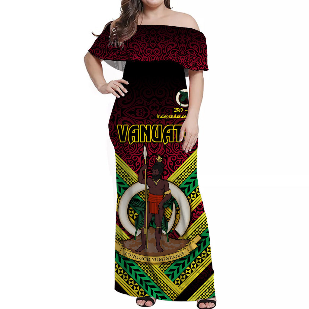 Vanuatu Special Independence Anniversary Off Shoulder Long Dress Creative Style - Gradient Red LT8 Women Red - Polynesian Pride