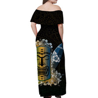 Hawaii Tiki Off Shoulder Long Dress Polynesian No.2 Style LT6 - Polynesian Pride