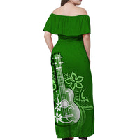 Hawaii Ukulele Off Shoulder Long Dress Polynesian Green Style LT6 - Polynesian Pride