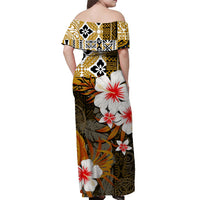 Hawaii Hula Girl Off Shoulder Long Dress Gold Style LT6 - Polynesian Pride