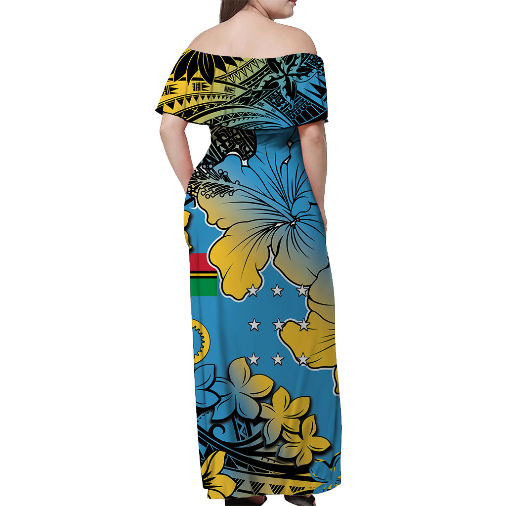 Vanuatu Sanma Off Shoulder Long Dress Hibiscus Mix Polynesian LT6 - Polynesian Pride