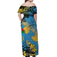 Vanuatu Sanma Off Shoulder Long Dress Hibiscus Mix Polynesian LT6 - Polynesian Pride