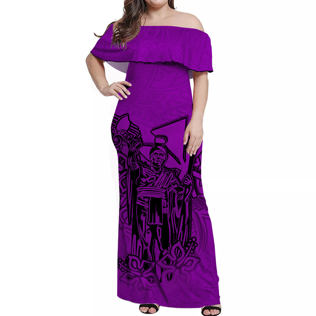 Hawaii King Off Shoulder Long Dress Polynesian Purple Style LT6 Long Dress Purple - Polynesian Pride