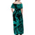 Hawaii Angry Shark Polynesian Off Shoulder Long Dress Unique Style - Turquoise LT8 - Polynesian Pride