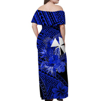 Wallis and Futuna Off Shoulder Long Dress Hibiscus Blue No.2 Color LT6 - Polynesian Pride