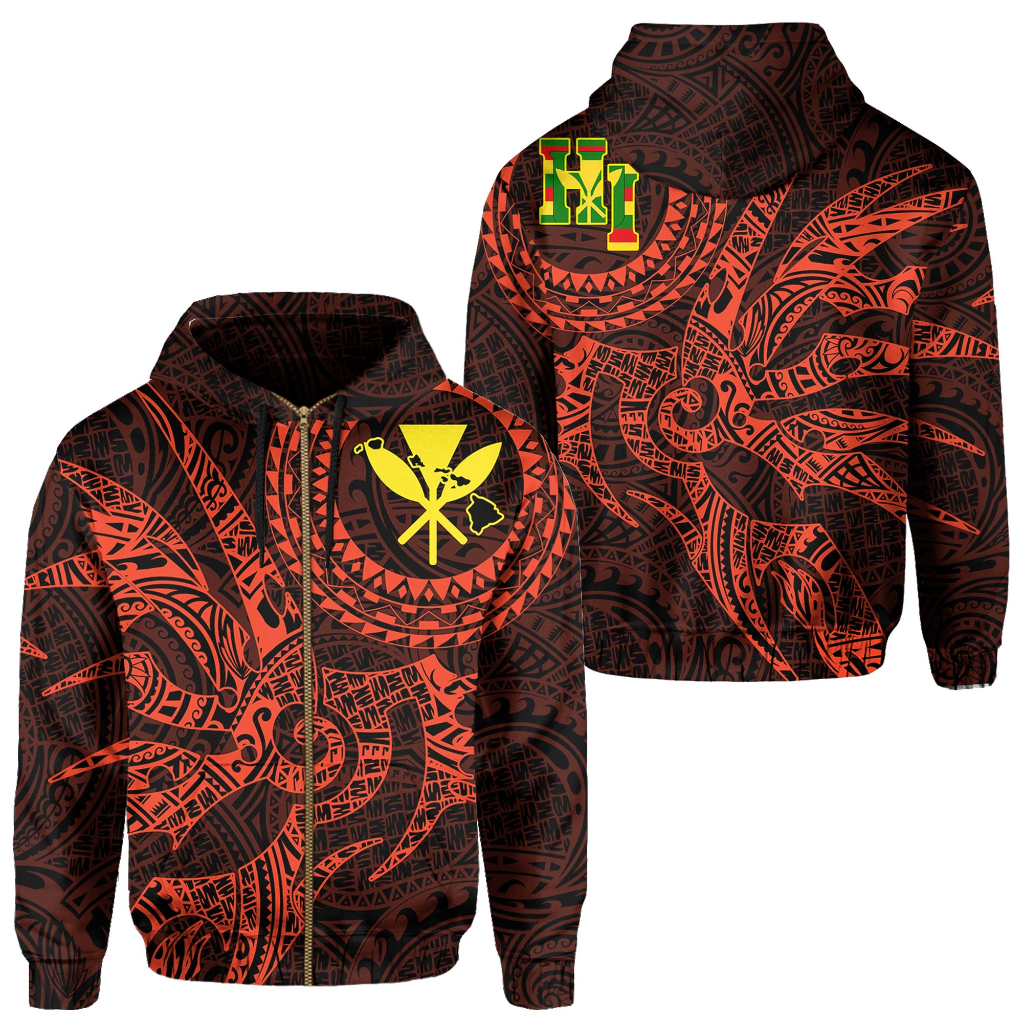 Hawaii Hoodie Zip Polynesian Kanaka Map Hawaiian Hoodie Zip Orange TT Style Unisex Orange - Polynesian Pride