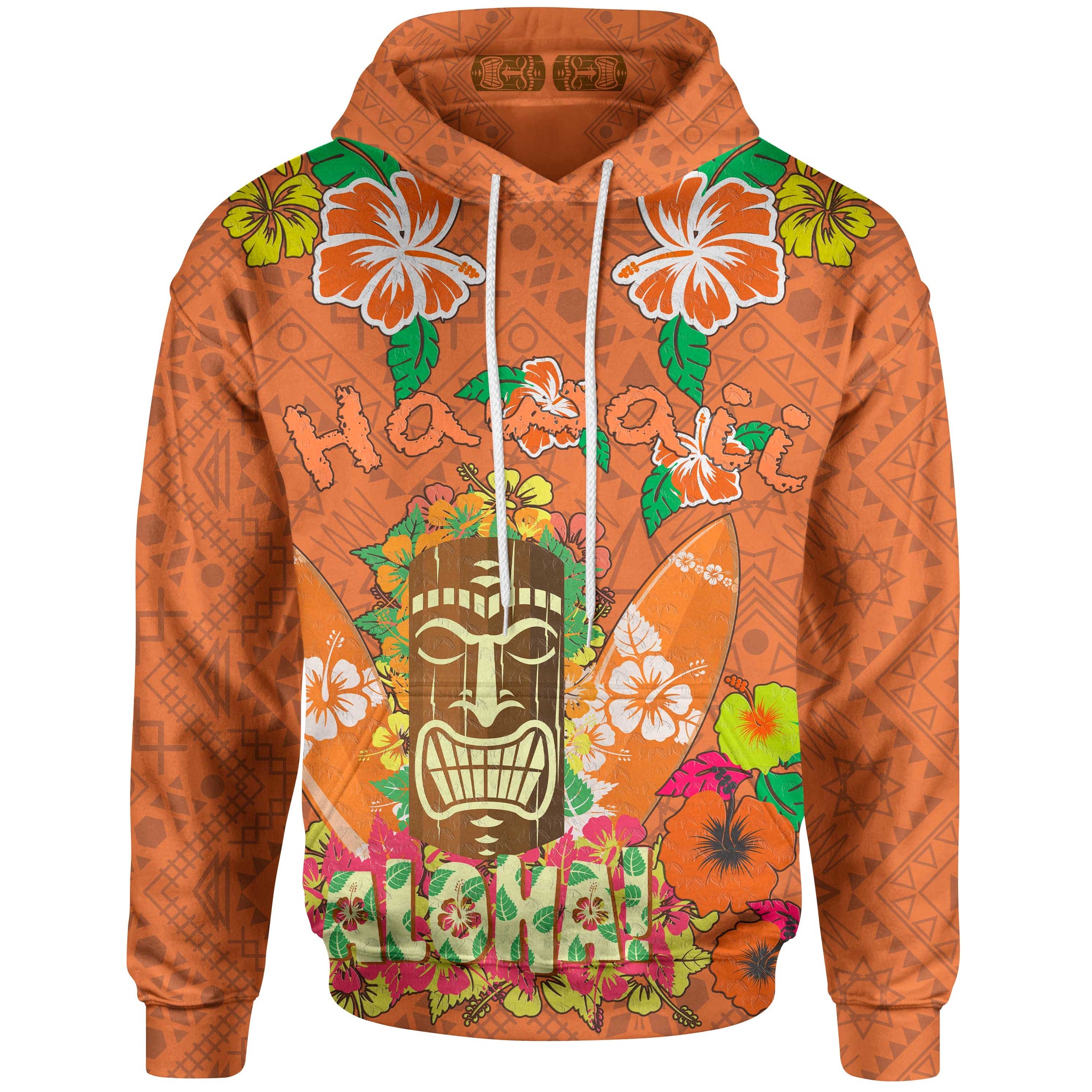 Hawaii Hoodie loha Hawaii Tiki Statue(Orange) Unisex Orange - Polynesian Pride