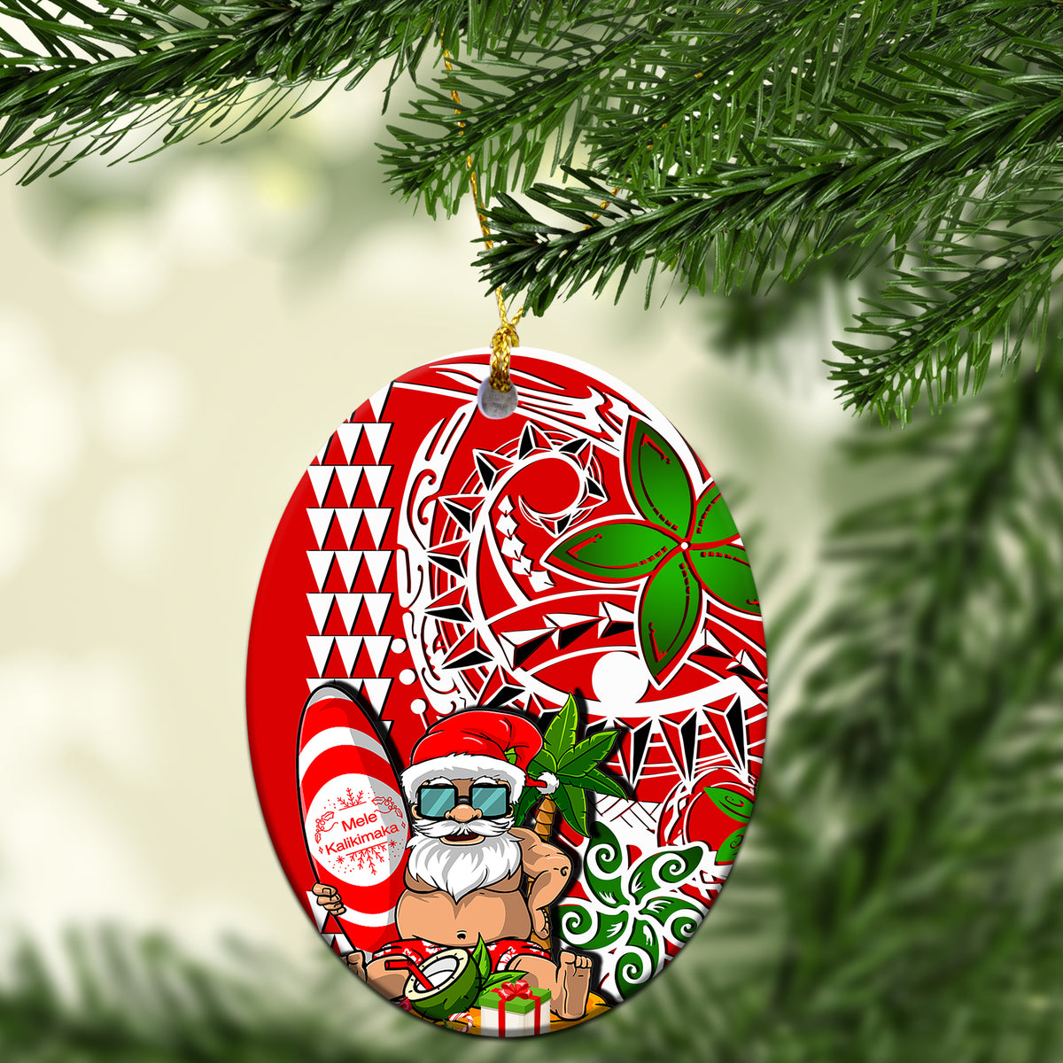 Hawaii Mele Kalikimaka Santa Claus Beach Ornament LT6 Christmas Tree - Polynesian Pride