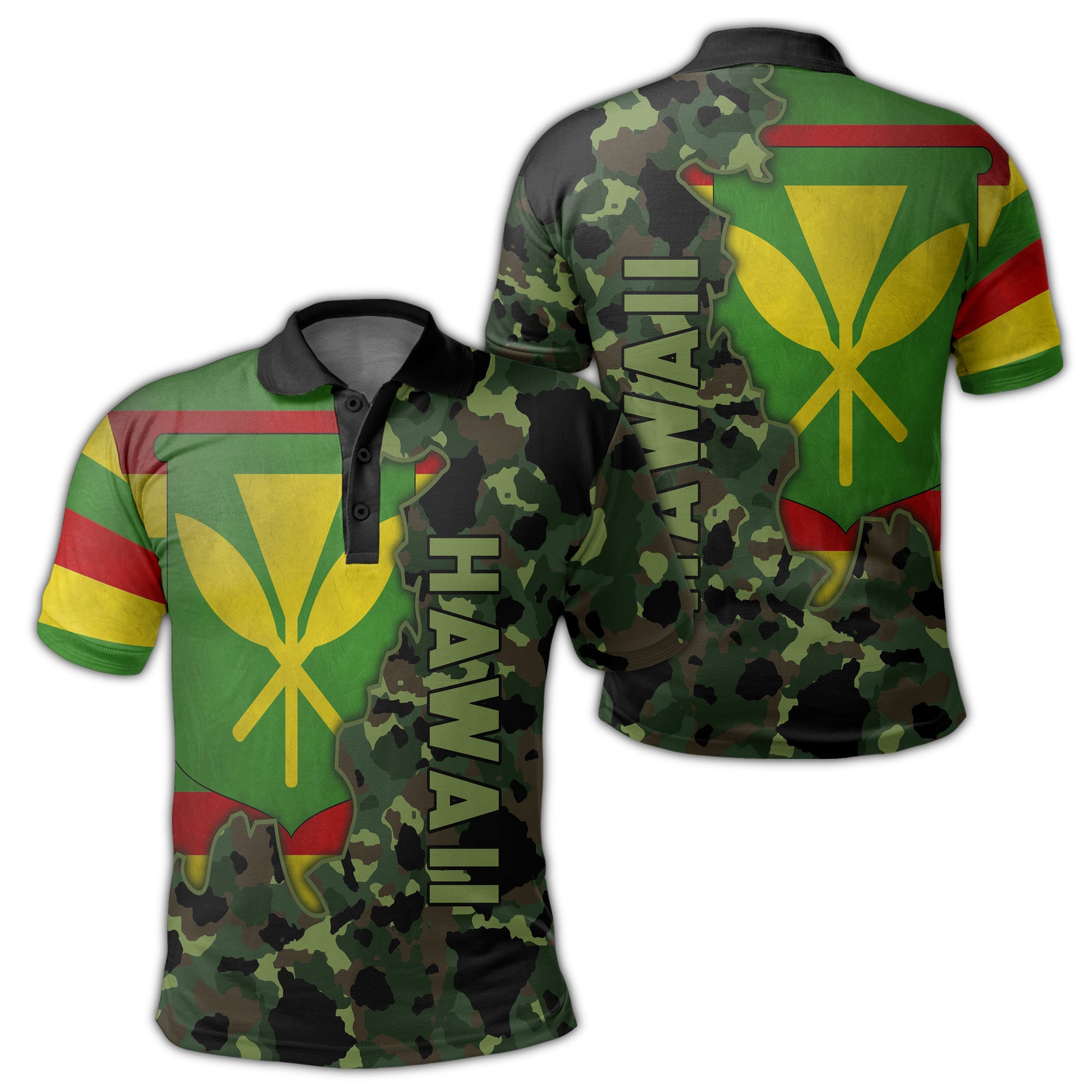 Kanaka Flag Camo Pattern Polo Shirt Chad Style Unisex Green - Polynesian Pride