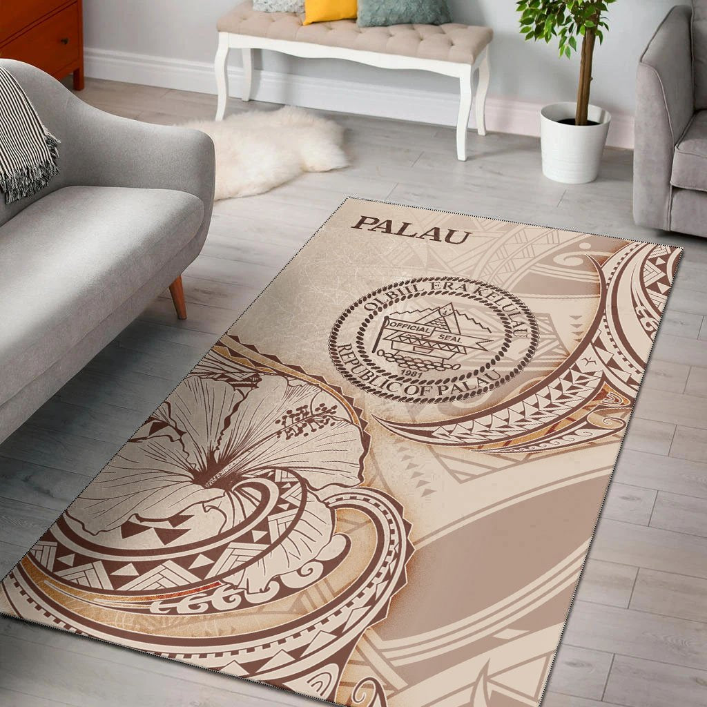 Palau Area Rug - Hibiscus Flowers Vintage Style Nude - Polynesian Pride