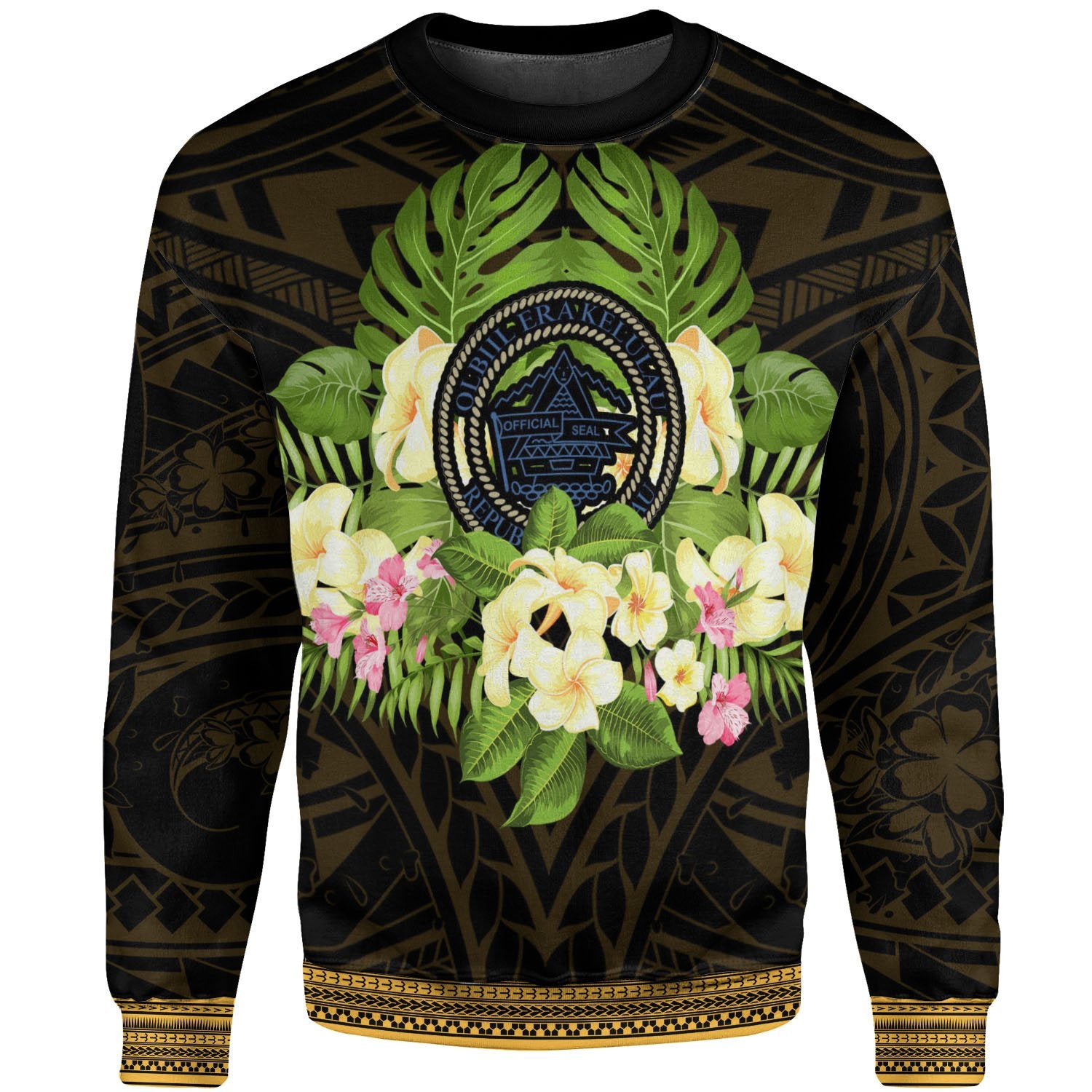 Palau Sweatshirt - Polynesian Gold Patterns Collection Unisex Black - Polynesian Pride