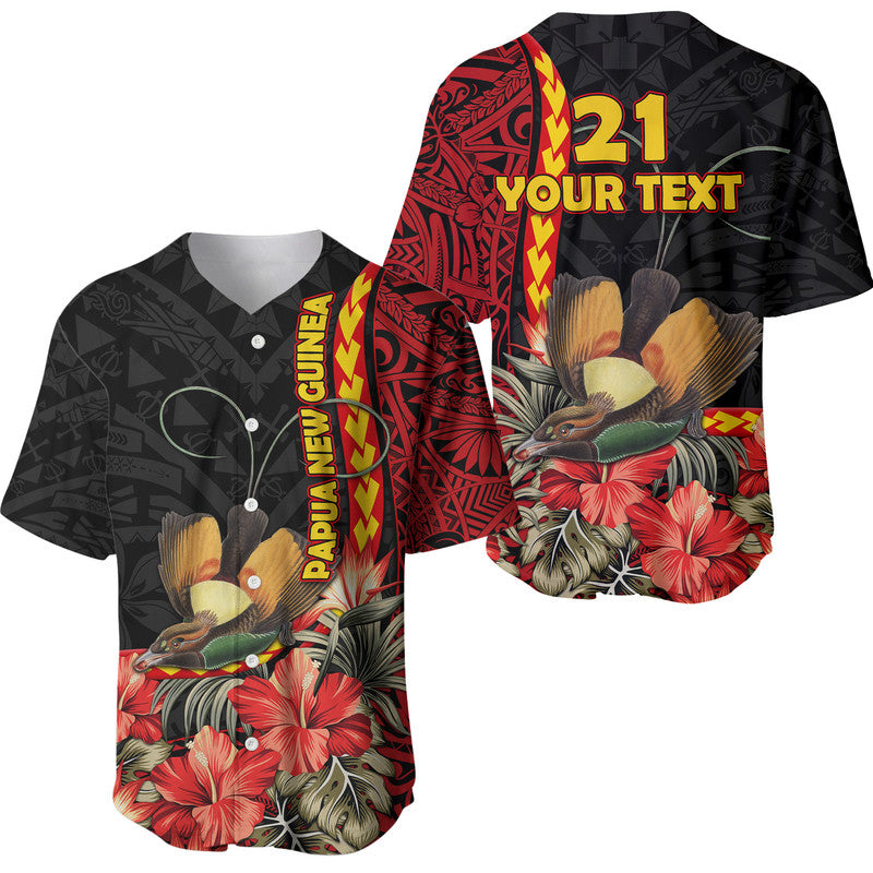 (Custom Personalised) Papua New Guinea Baseball Jersey Unique Bird With Tropical Vintage Plant LT9 Black - Polynesian Pride