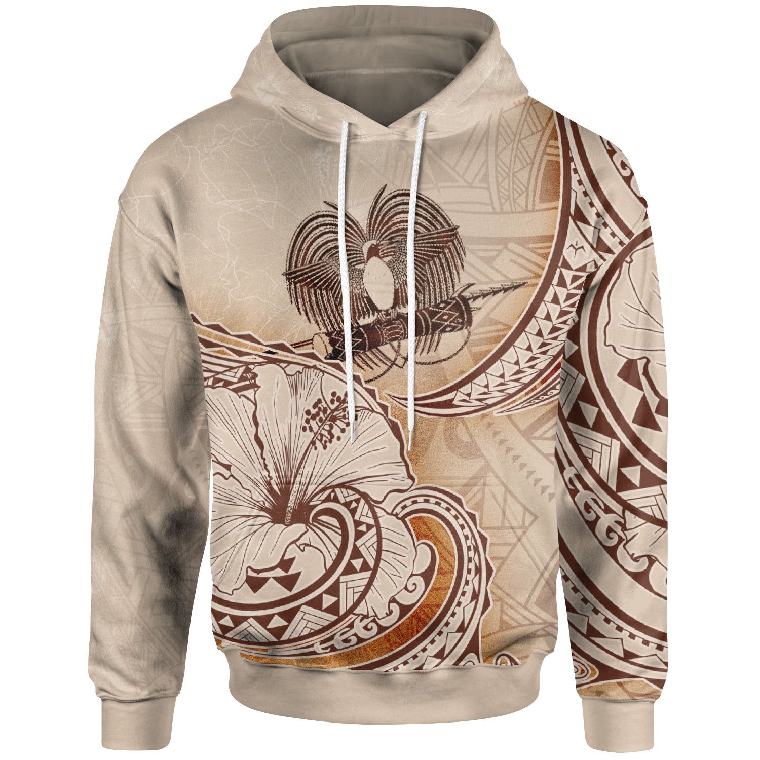 Papua New Guinea Hoodie Hibiscus Flowers Vintage Style Unisex Nude - Polynesian Pride