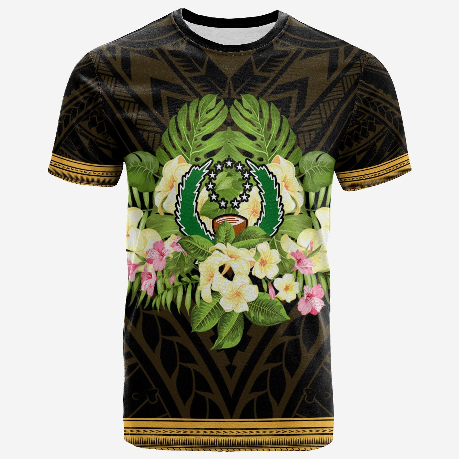 Pohnpei T Shirt Polynesian Gold Patterns Collection Unisex Black - Polynesian Pride