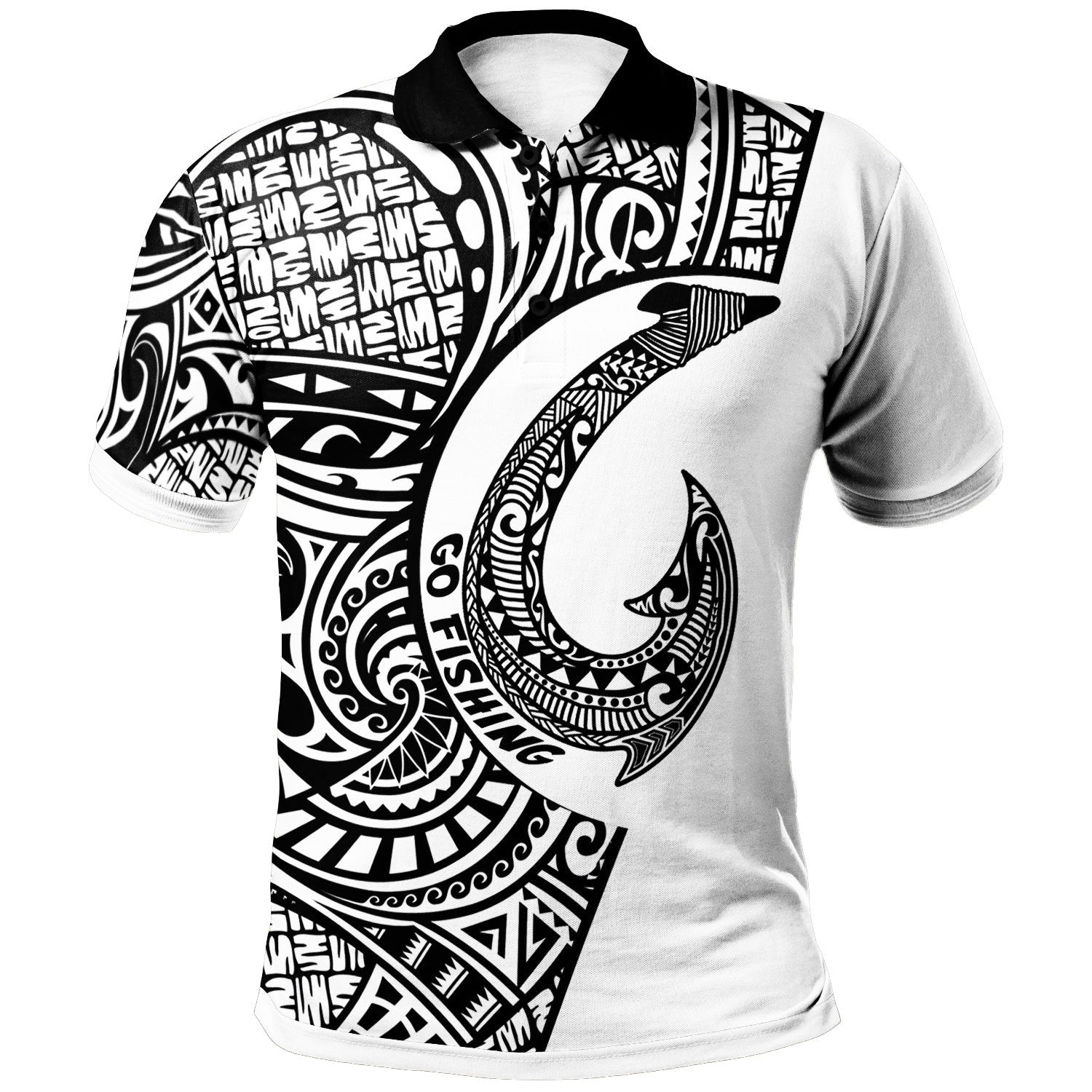 Yap Polo Shirt Go Fishing Unisex Black - Polynesian Pride