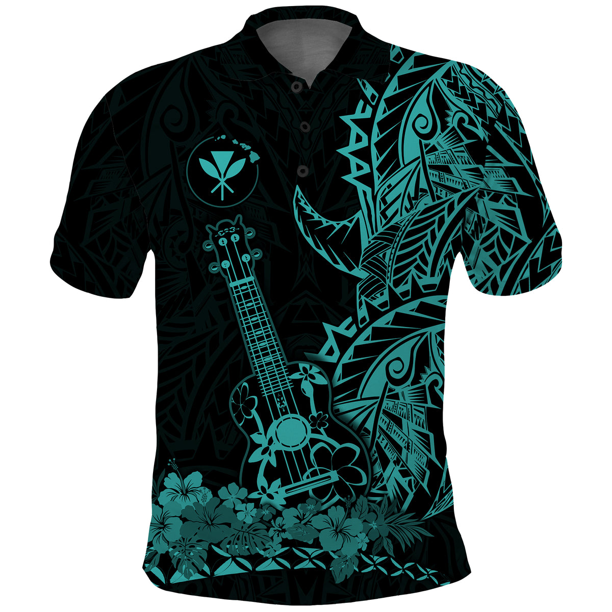 Custom Hawaii Polynesian Polo Shirt Ukulele Turquoise LT13 - Polynesian Pride