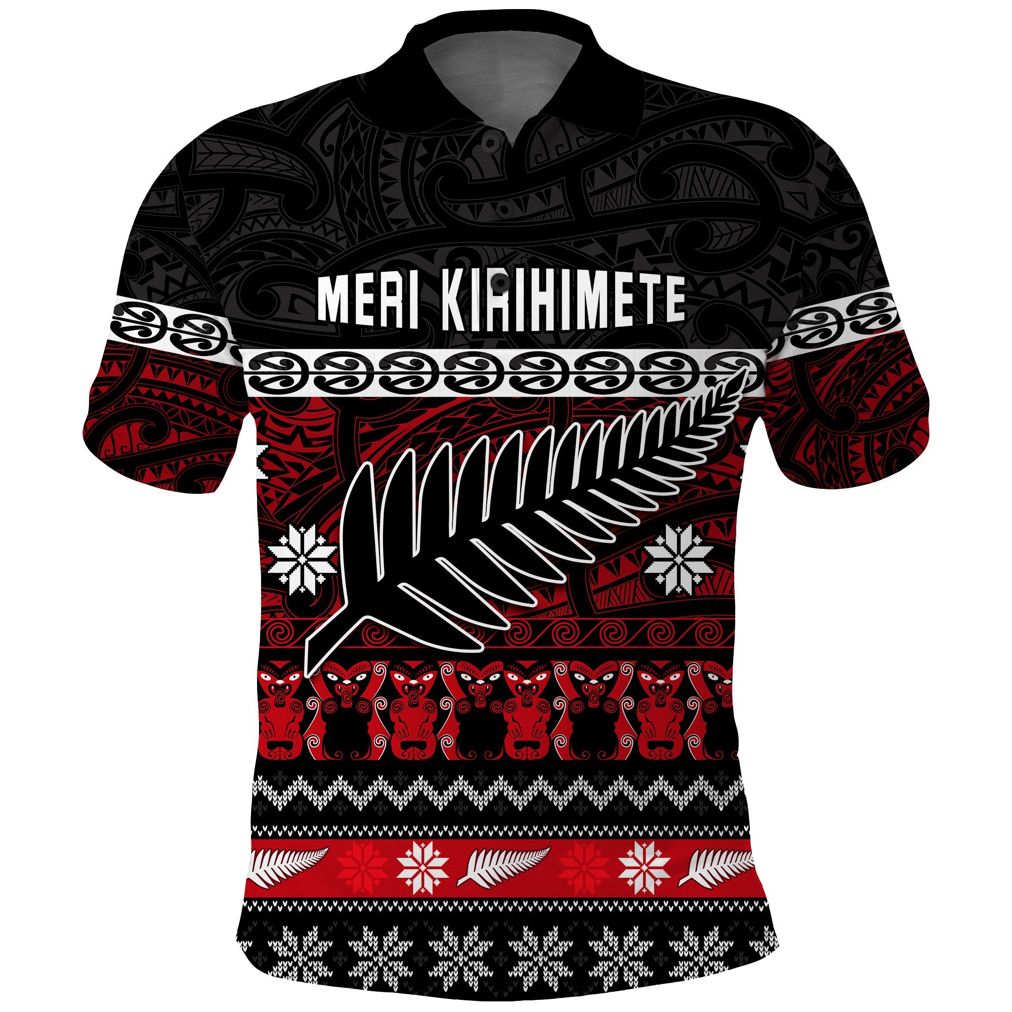 New Zealand Silver Fern Christmas Polo Shirt Maori Meri Kirihimete LT13 Unisex Black - Polynesian Pride