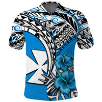 Wallis et Futuna Polo Shirt Polynesian Pattern and Hibiscus Flowers Version Blue LT13 Unisex Blue - Polynesian Pride