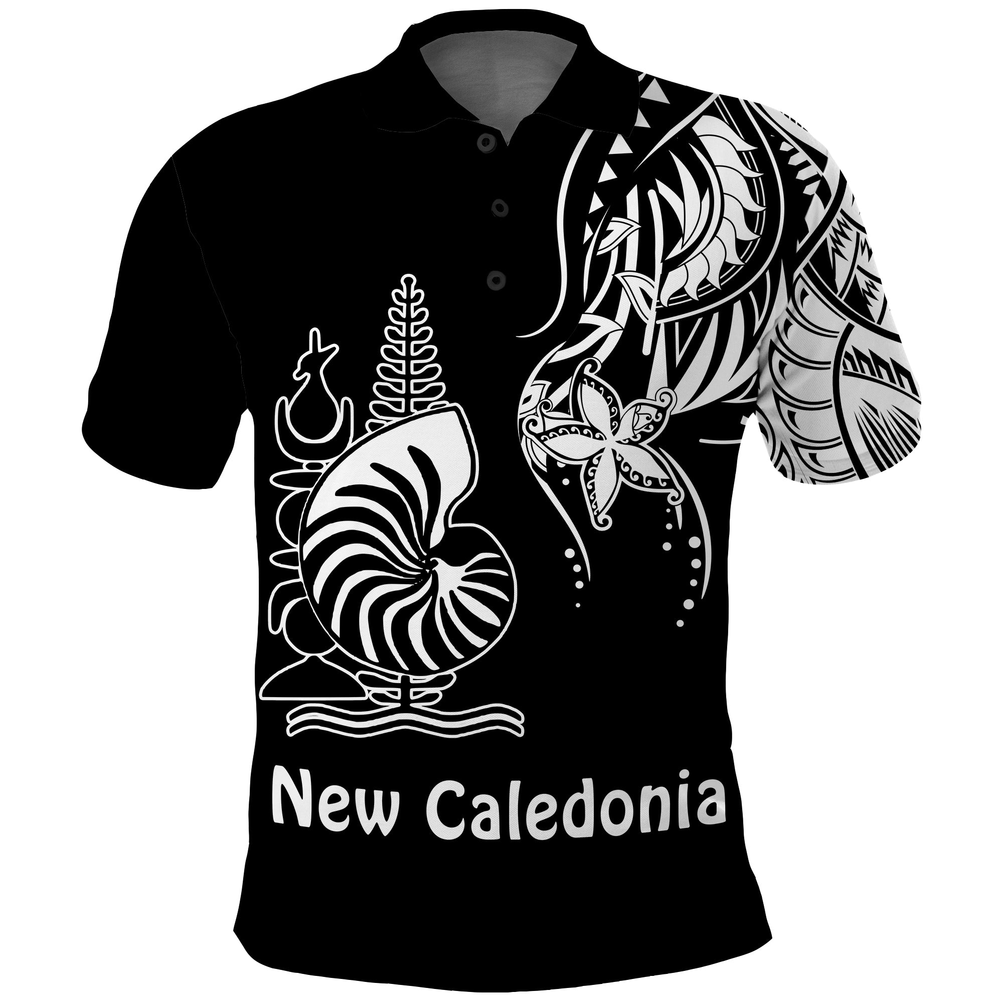 New Caledonia Polo Shirt Emblem Nautilus Shell Version Black LT13 Unisex Black - Polynesian Pride