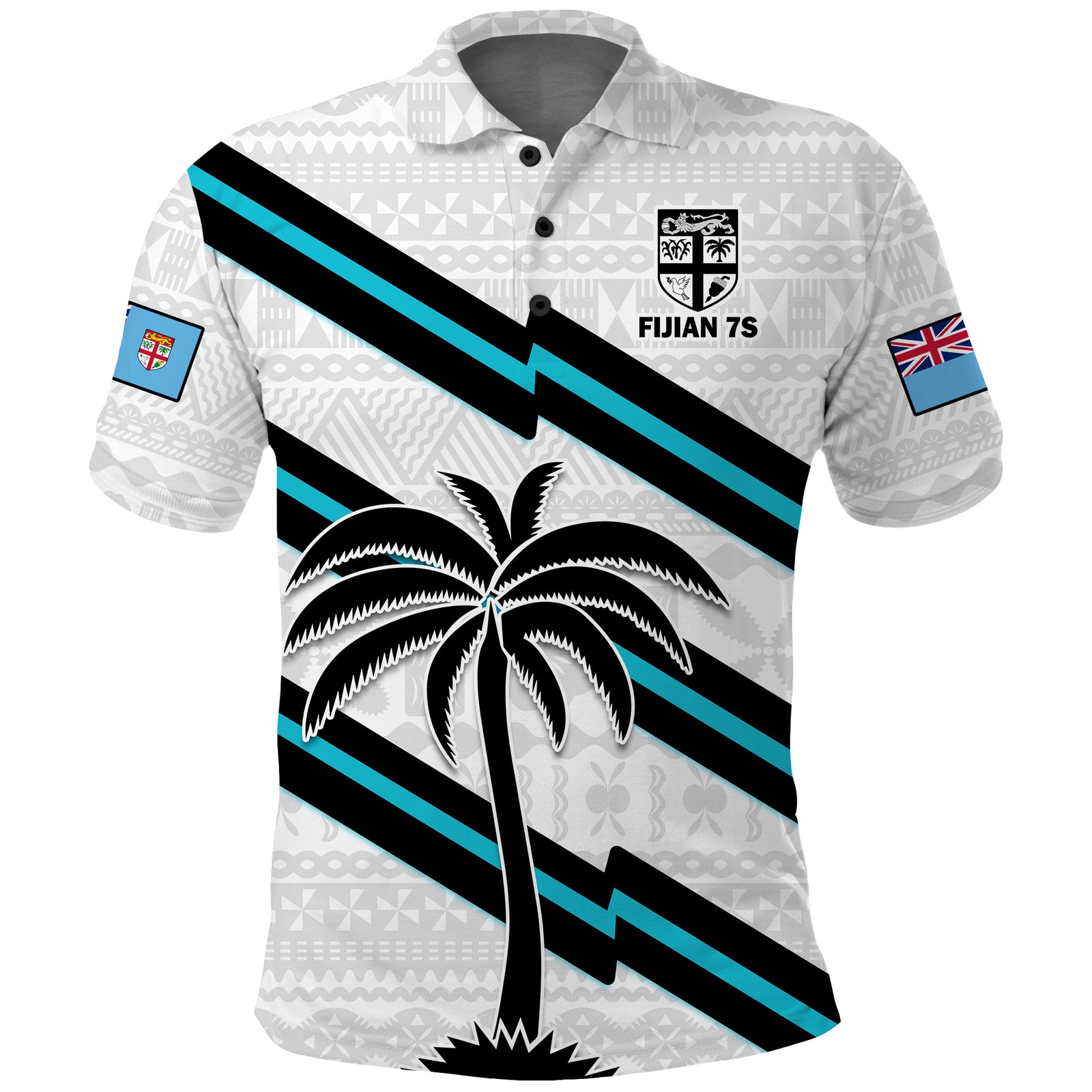 Fiji Rugby Tapa Pattern Fijian 7s White Polo Shirt LT14 White - Polynesian Pride
