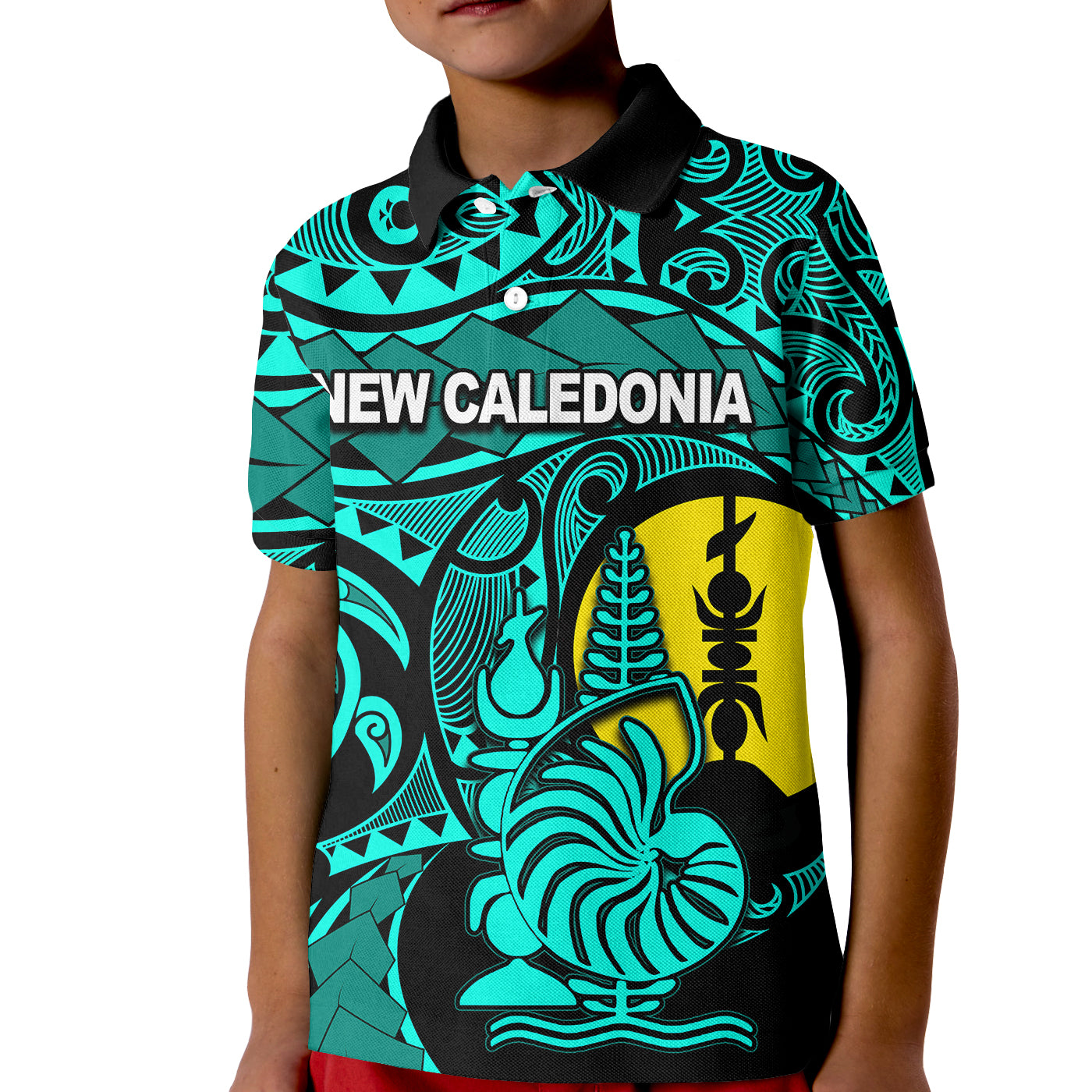 Custom New Caledonia Polo Shirt KID Turquoise Color LT6 Unisex Green - Polynesian Pride