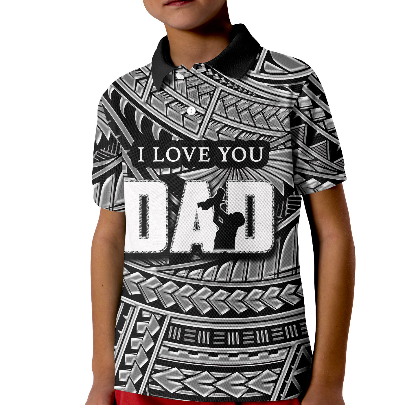 (Custom Personalised) Happy Fathers Day Polo Shirt KID Polynesian Patterns Black Style LT6 Kid Black - Polynesian Pride