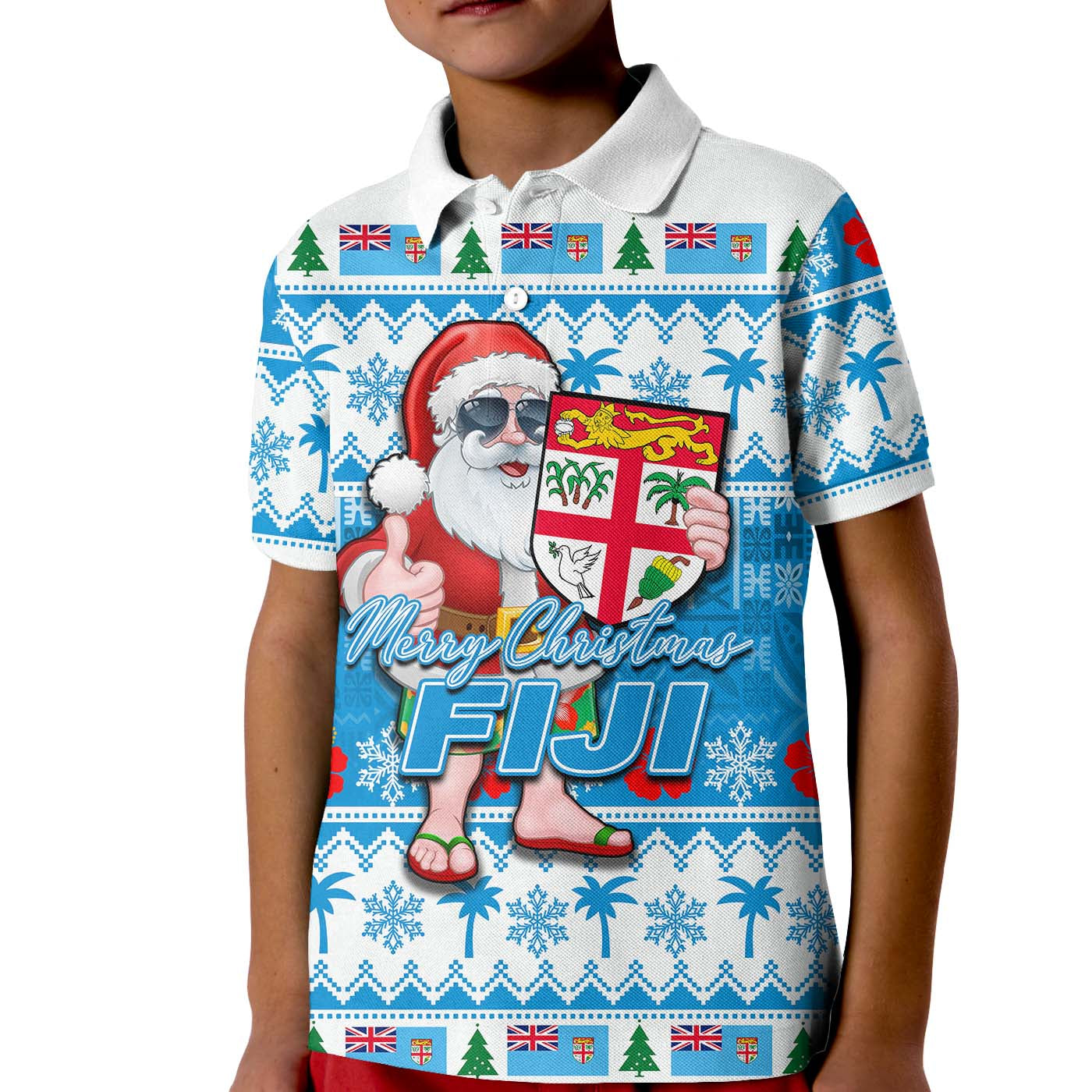 Fiji Christmas Polo Shirt KID Cool Santa Claus LT6 Unisex Blue - Polynesian Pride