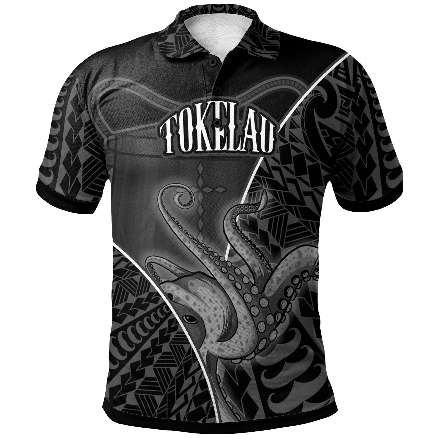 Tokelau Polo Shirt Octopus Style White Color Unisex White - Polynesian Pride