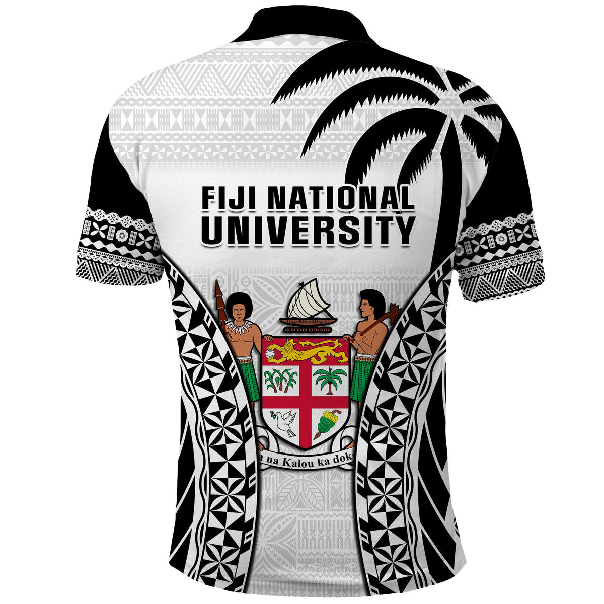 Fiji University Polo Shirt National Fijian Tapa Pattern White LT14 - Polynesian Pride