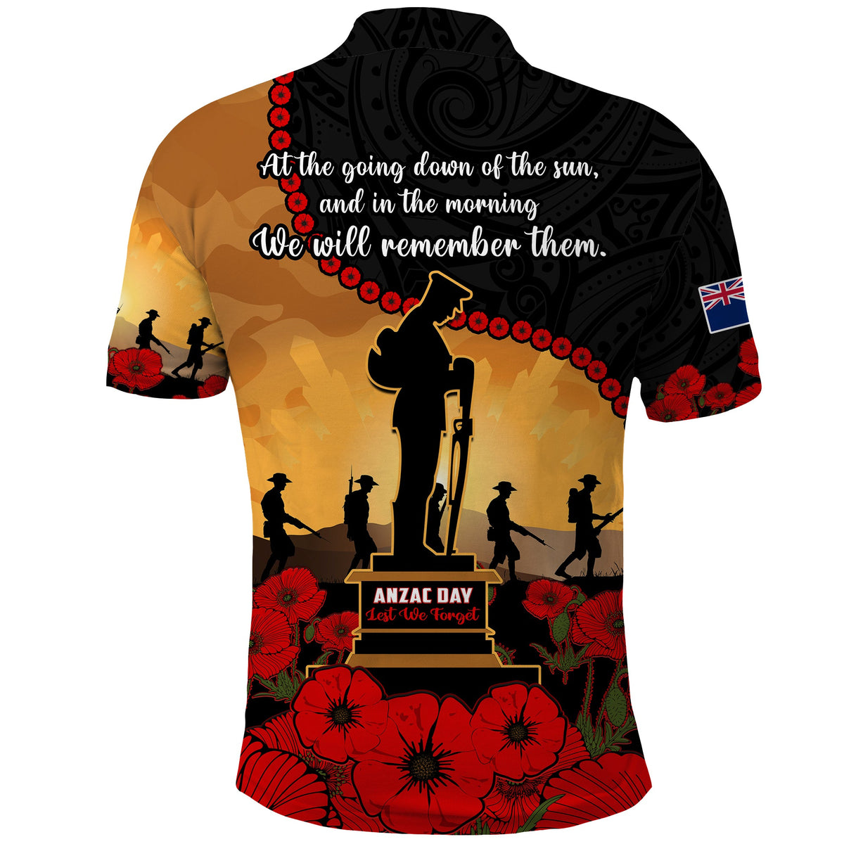 New Zealand ANZAC Polo Shirt - Maori Camouflage Mix Poppies We Will Remember Them LT14 - Polynesian Pride