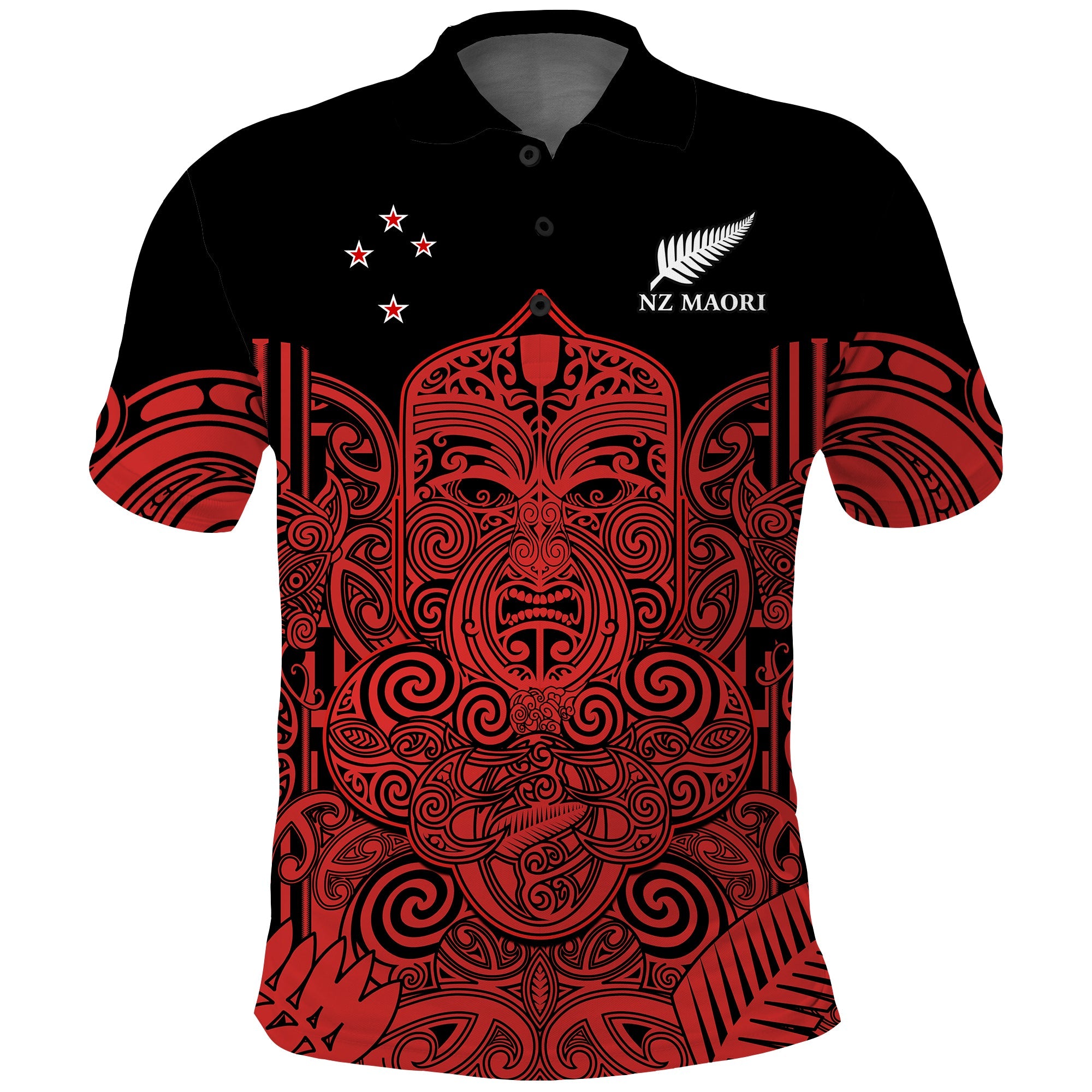 (Custom Text and Number) New Zealand Tiki Rugby Polo Shirt NZ Maori Koru Pattern Ver.03 LT14 Red - Polynesian Pride