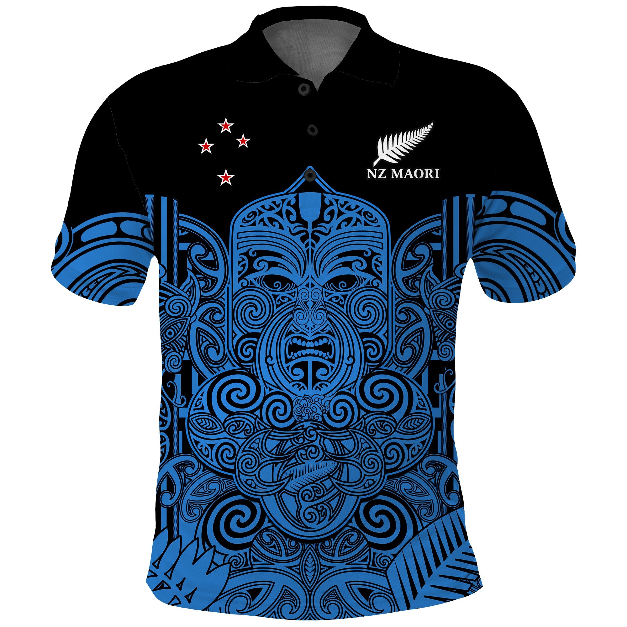 New Zealand Tiki Rugby Polo Shirt NZ Maori Koru Pattern Ver.05 LT14 Blue - Polynesian Pride