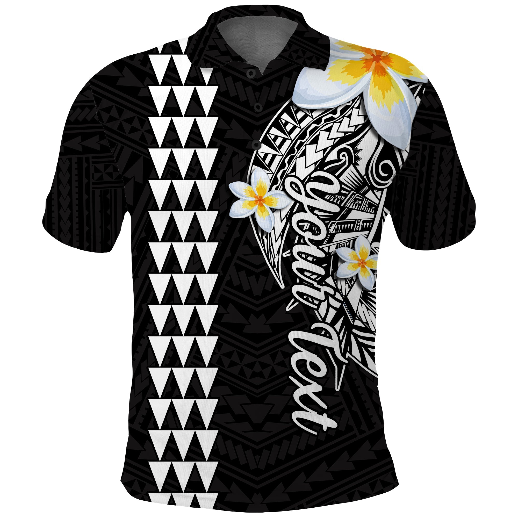 Custom Hawaii Polo Shirt Kakau Kanaka Maoli Combine Polynesian Shark Ver.07 LT14 Black - Polynesian Pride