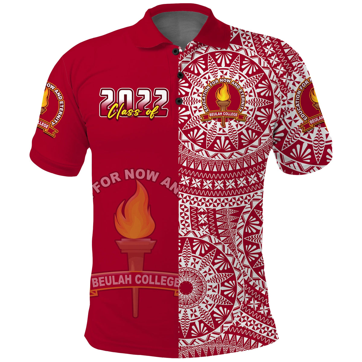 (Custom Text and Number) Beulah Tonga College Polo Shirt Class Of Year Tongan Ngatu Pattern LT14 - Polynesian Pride