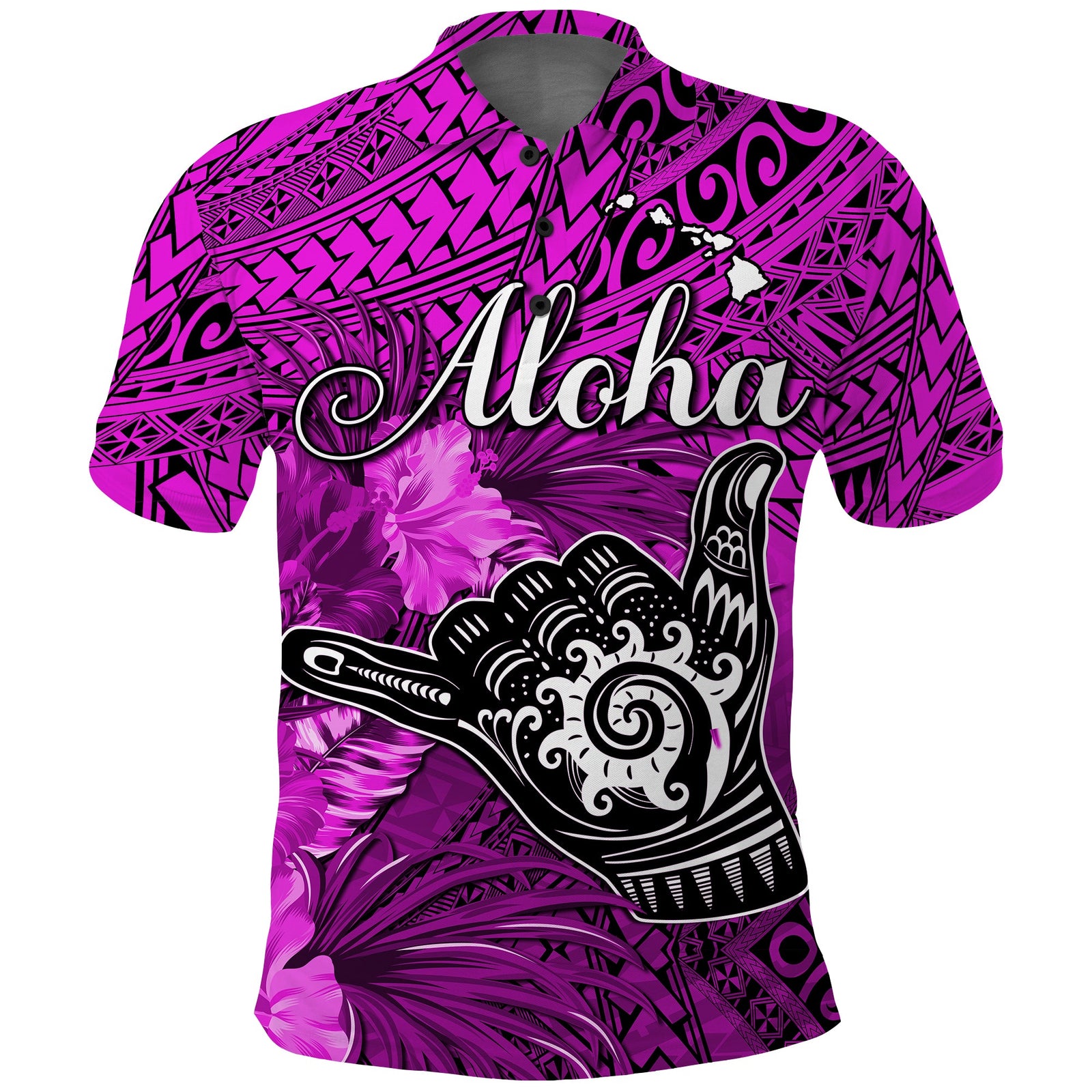 The Shaka Hawaii Polo Shirt Tropical Flowers Purple Version LT13 Purple - Polynesian Pride