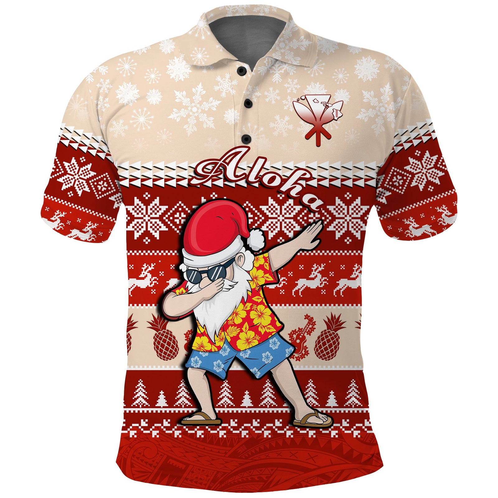 Custom Hawaii Mele Kalikimaka Polo Shirt Dabbing Santa Red Merry Christmas LT14 Red - Polynesian Pride