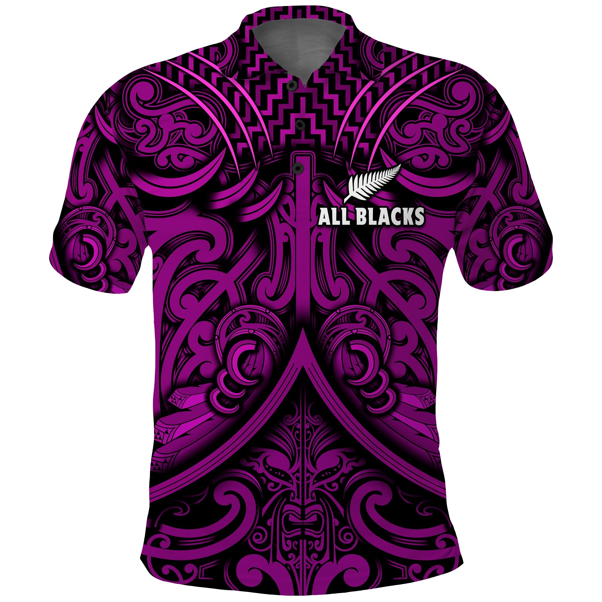 New Zealand Silver Fern Rugby Polo Shirt All Black Purple NZ Maori Pattern LT13 Purple - Polynesian Pride