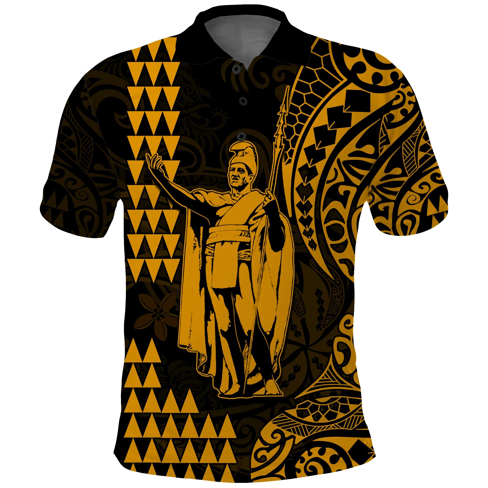 Hawaii Day Kakau Polo Shirt Proud To Be Hawaiian Gold King Kamehameha and Kanaka Maoli LT13 Gold - Polynesian Pride